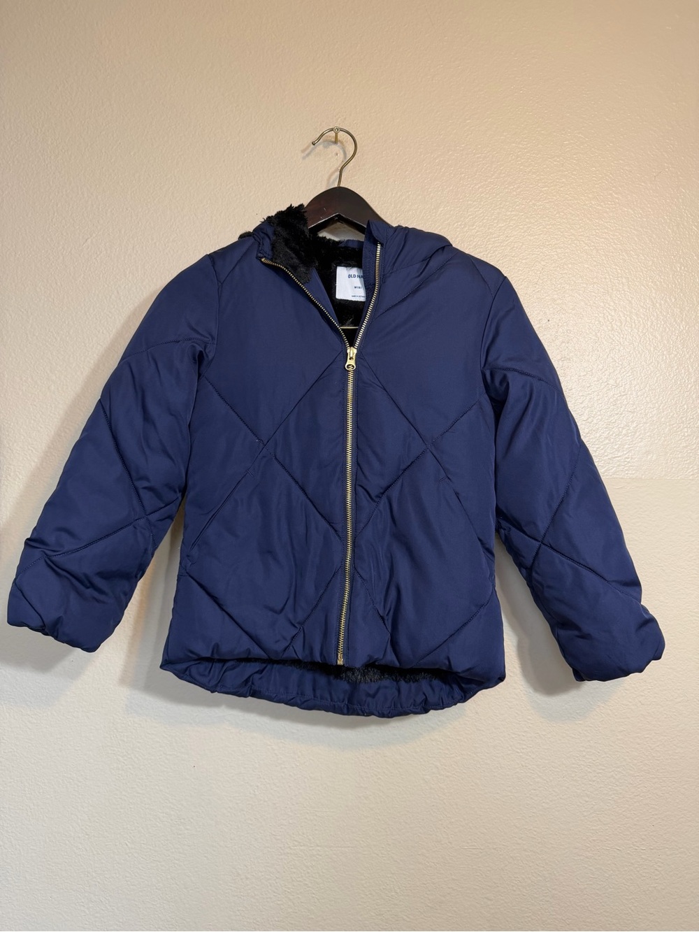 Old Navy Kids Navy Quilted Hooded Jacket with Faux Fur Lining